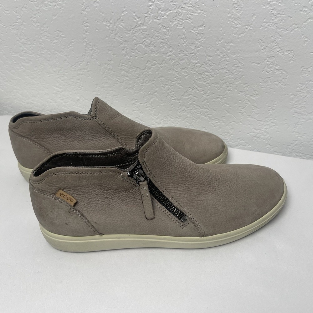 ECCO Low Bootie Women's Taupe Size 10 Side Zipper Leather Comfort Shoes